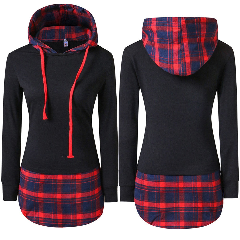 Autumn Women's Plaid Stitching Hoodie Sweatshirt