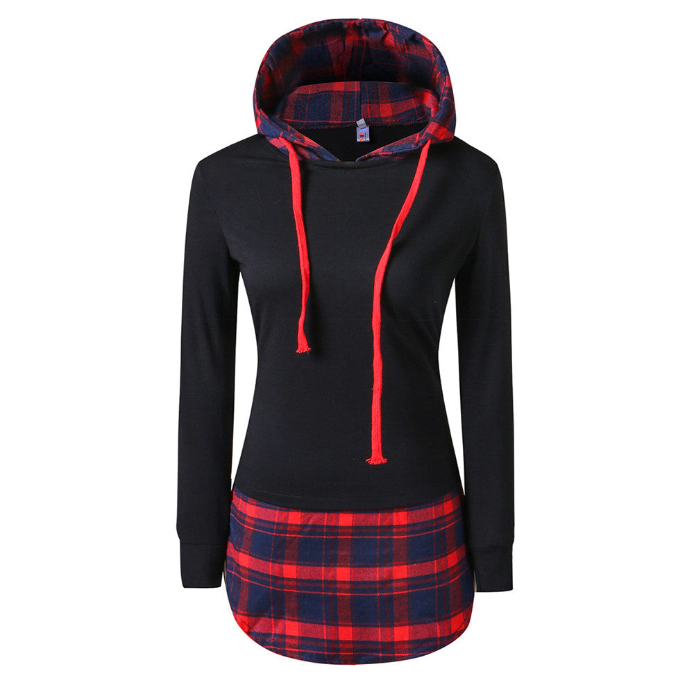 Autumn Women's Plaid Stitching Hoodie Sweatshirt