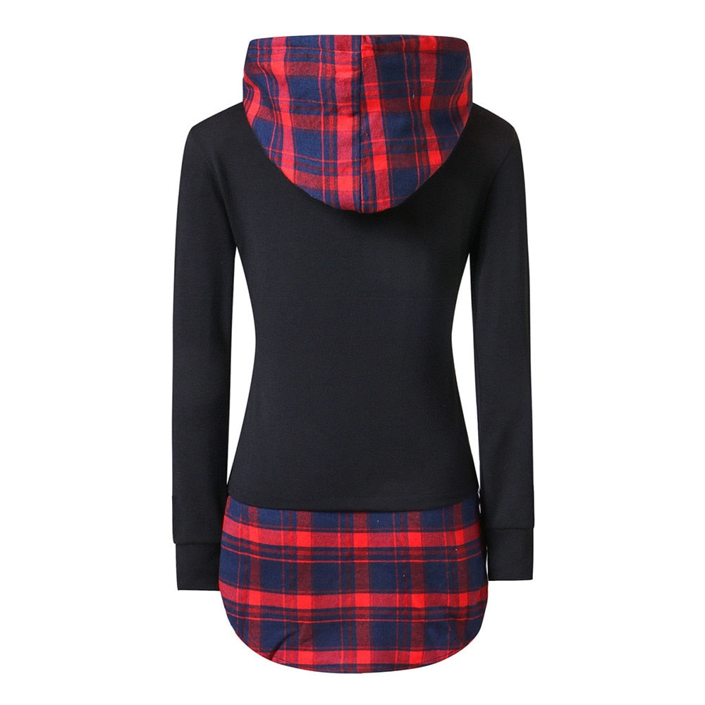 Autumn Women's Plaid Stitching Hoodie Sweatshirt