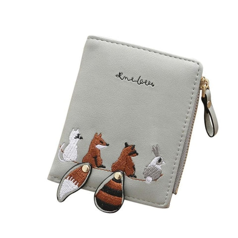 Fashion PU Women Wallet Cute Animals Embroidery Short