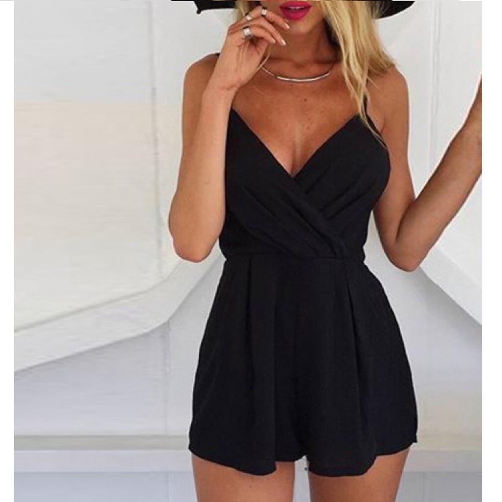 Sexy Playsuit Women Sleeveless Bodycon Black Elegant Jumpsuit Ladies Summer Romper