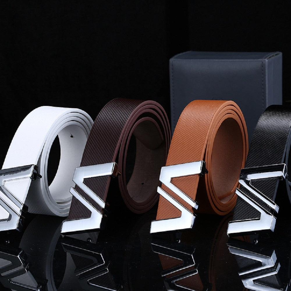 New Men Automatic Letter Buckle Leather Waist Strap Belts