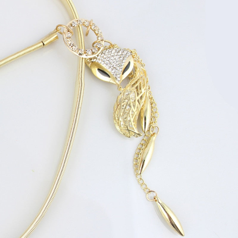 Cute Charming Women Little Fox Stretch Rhinestone Gold Waist Chain Belt