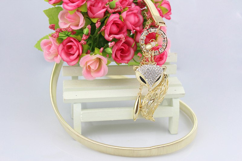 Cute Charming Women Little Fox Stretch Rhinestone Gold Waist Chain Belt