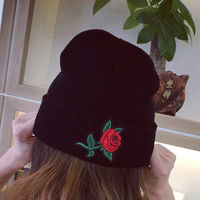 Fashion Women Winter Keep Warm Rose Embroidery Applique