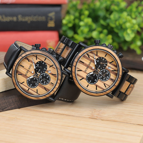 Stopwatch Bamboo Wooden Watches Men Wrist Watch Quartz