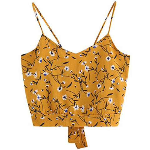 Women's Floral Crop Top Fashion New Arrival Bowknot Tie Back V Neck