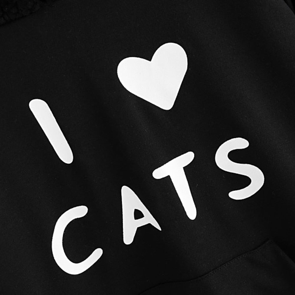 Black Kawaii Anime Sweatshirt Women's Cute Cat Ears Long Sleeve