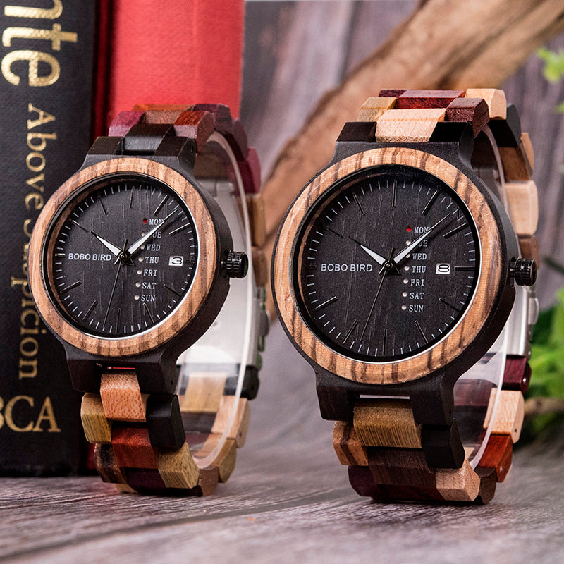 Bamboo Wooden Lover Couple Watches Men Show Date Ladies