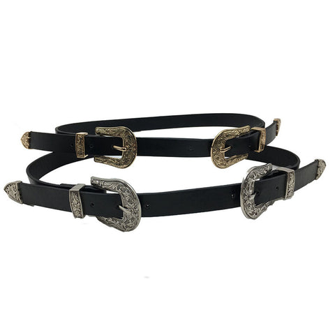 Women's Vintage Double Buckle Waist Belt Casual Fashion