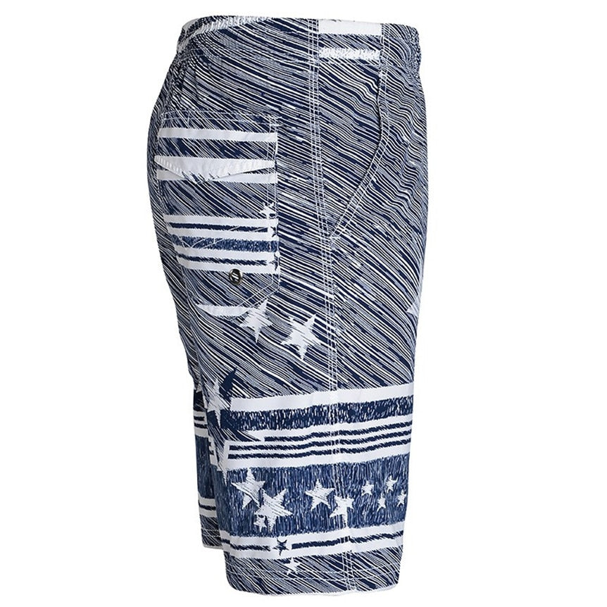 Newly Design Mens Breathable Quick Dry Beach Swimwear Star Print Pocket Board Shorts