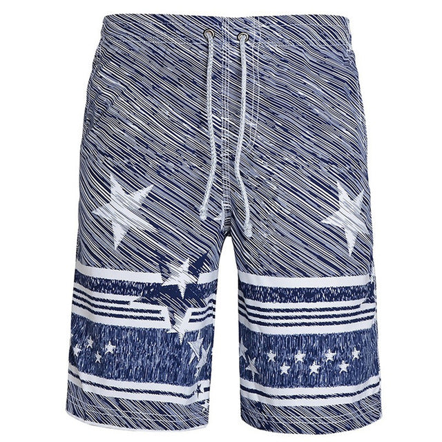 Newly Design Mens Breathable Quick Dry Beach Swimwear Star Print Pocket Board Shorts