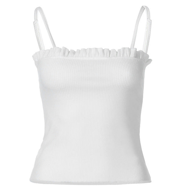 Fashion Womens Crop Tops Solid Sexy Ruffles Tank