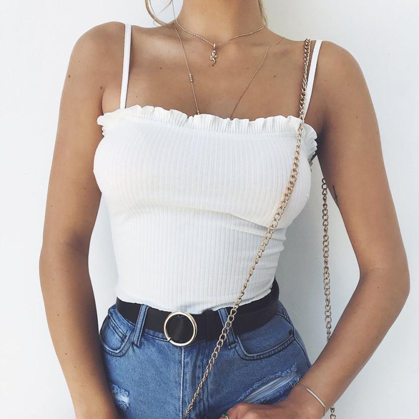 Fashion Womens Crop Tops Solid Sexy Ruffles Tank