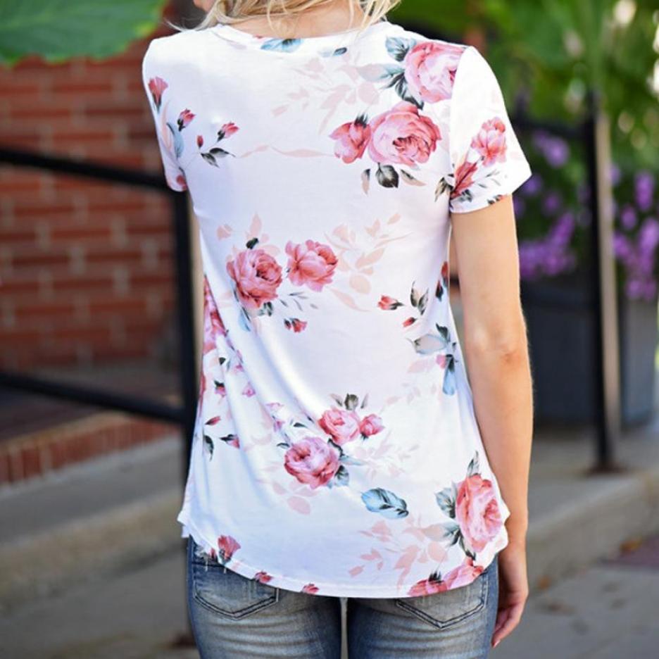 Feitong Women Floral Printed T Shirt Summer Short Sleeve O Neck Tops