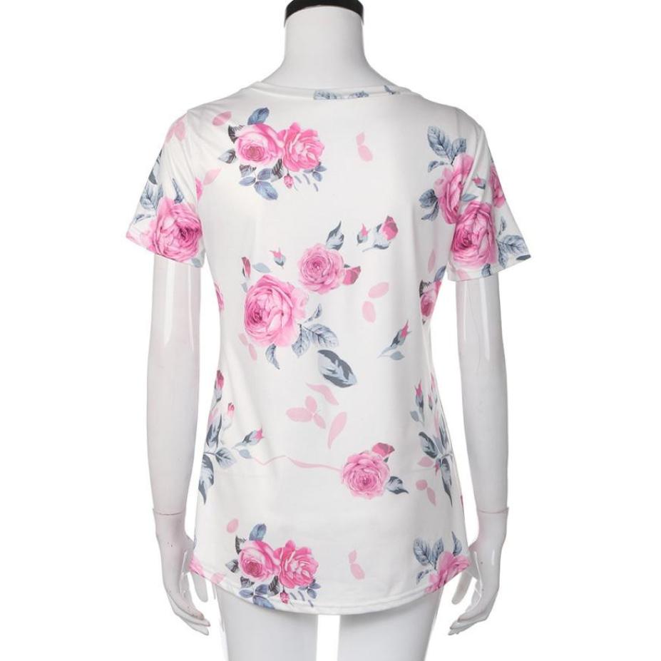 Feitong Women Floral Printed T Shirt Summer Short Sleeve O Neck Tops