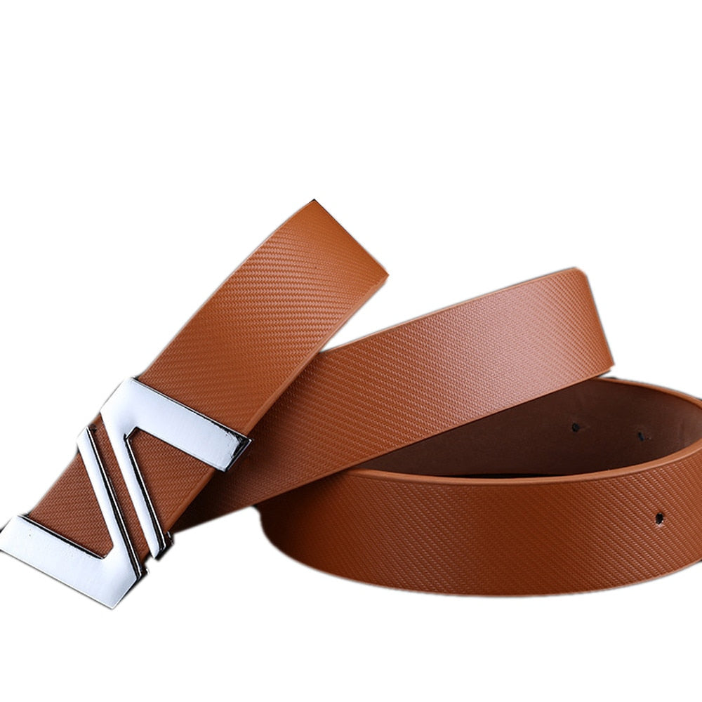 New Men Automatic Letter Buckle Leather Waist Strap Belts