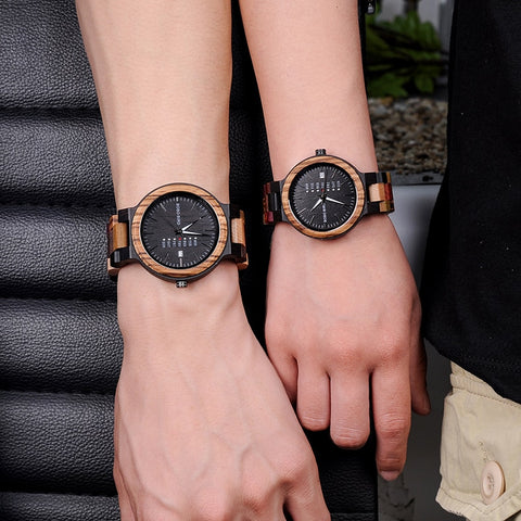 Bamboo Wooden Lover Couple Watches Men Show Date Ladies