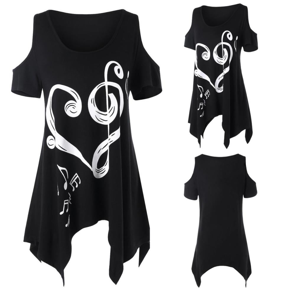 Women Tops Blusas Ladies Summer Short Sleeve T Shirt  Musical Note Printed