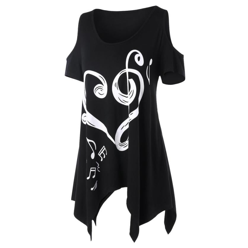 Women Tops Blusas Ladies Summer Short Sleeve T Shirt  Musical Note Printed