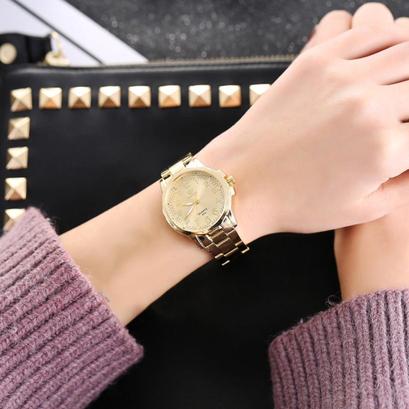 Women Fashion Stainless Steel Band Analog Quartz Round Wrist Watch