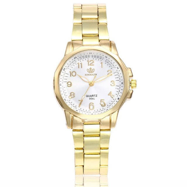 Women Fashion Stainless Steel Band Analog Quartz Round Wrist Watch