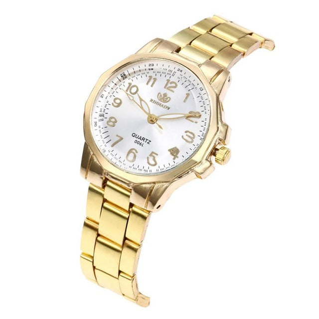 Women Fashion Stainless Steel Band Analog Quartz Round Wrist Watch