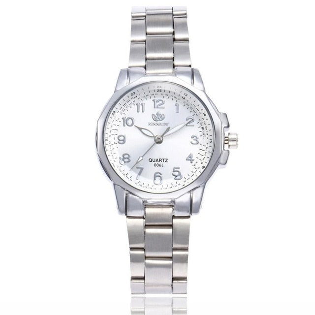 Women Fashion Stainless Steel Band Analog Quartz Round Wrist Watch