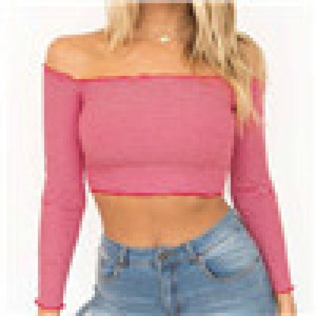 Women Off Shoulder Long Sleeve Striped Loose Tops