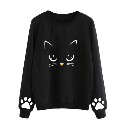 Women Sweatshirts Cute Winter Cat Weater Round Neck Long Sleeve