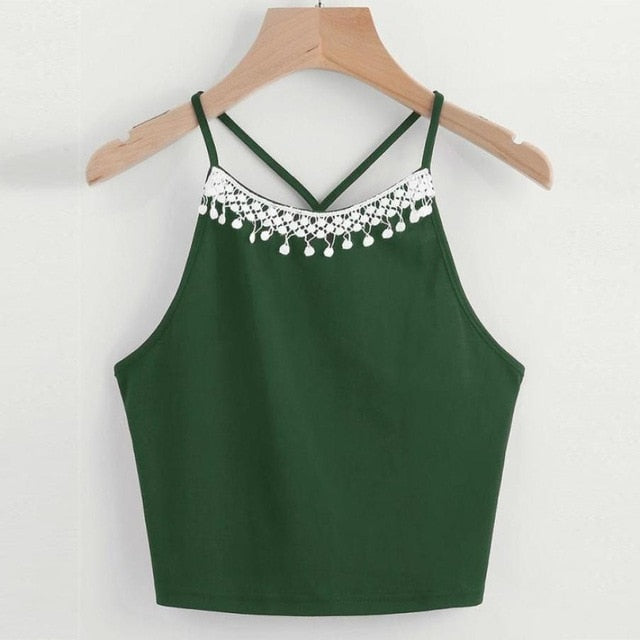 Fashion Crop Sleeveless Vest Solid Bandage Tops