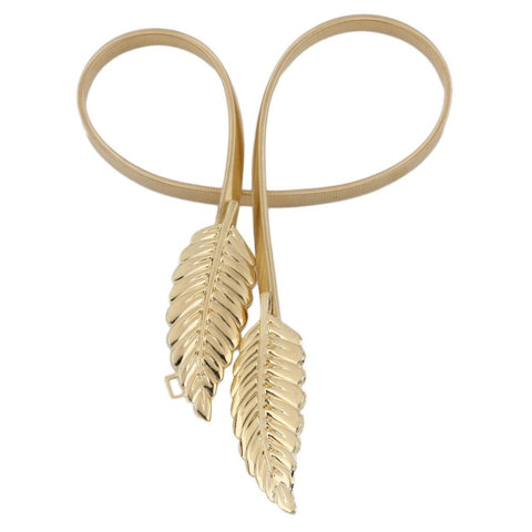 Leaf Shape Belt Metal Leaves Cummerbund Clasp Front Stretch Waistband