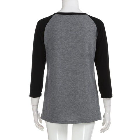 Cropped Spring Ladies 3/4 Sleeve Casual Gray T-Shirt Girls