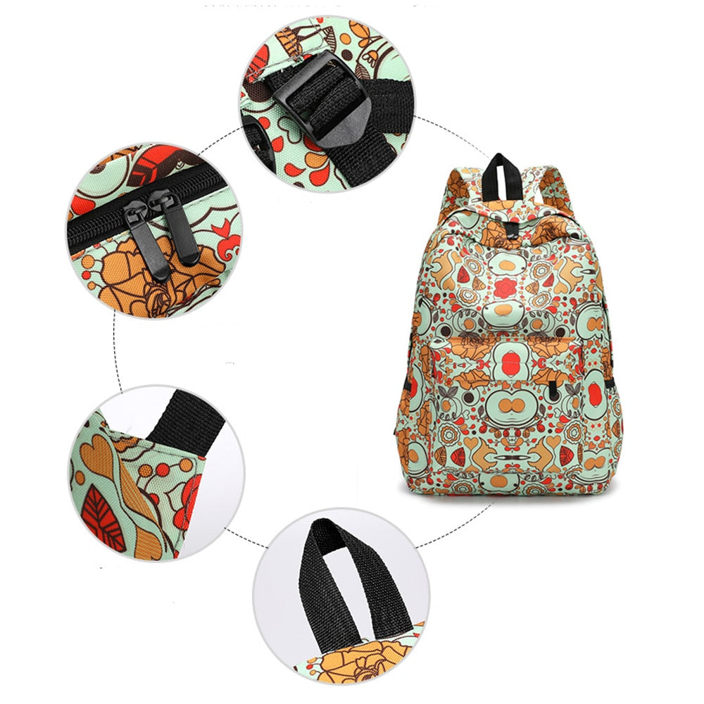 Fresh Style Women Backpacks Floral Print Bookbags Canvas