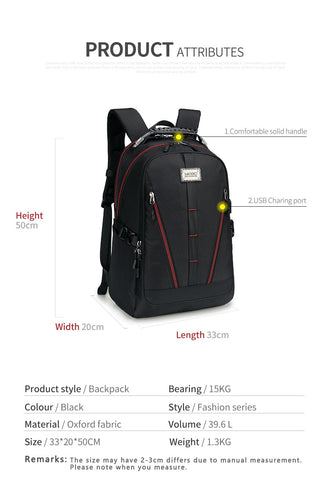 USB Charging Backpack Men Large Capacity Multifunction Teenager Waterproof