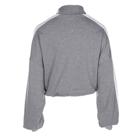 Women Long-Sleeve Pullover Sweatshirt Blouse Zipper Crop Tops
