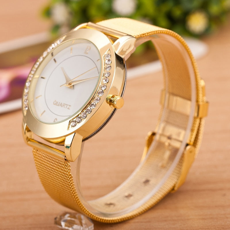 Fashion Women Watches Crystal Stainless Steel Quartz Wrist