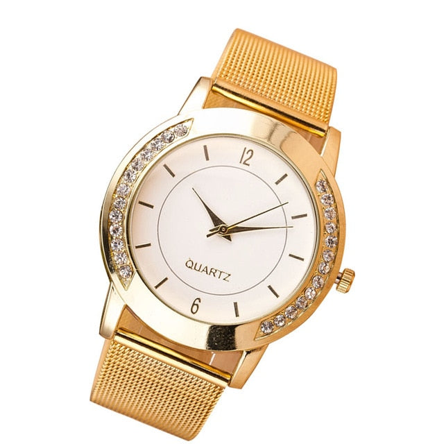 Fashion Women Watches Crystal Stainless Steel Quartz Wrist