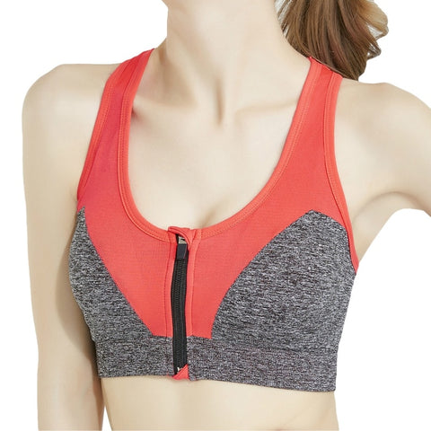 Wirefree Shockproof Gym Women Zipper Push Up Sports Bra