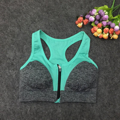 Wirefree Shockproof Gym Women Zipper Push Up Sports Bra