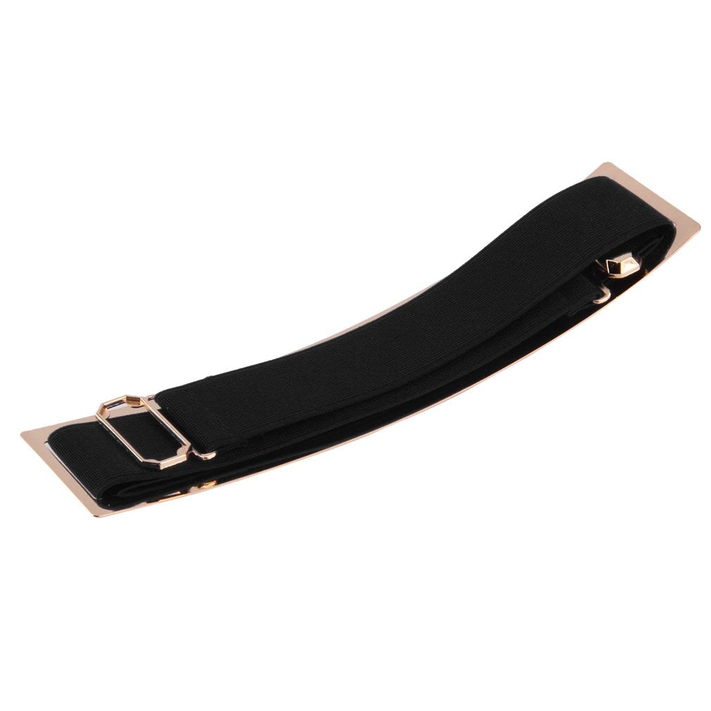 Women Metal Bling Mirror Plate Waist Belt Stretch Elastic