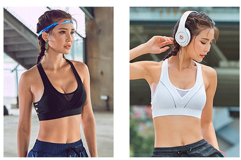 Open Back Sports Bra Women Patchwork Mesh Fitness