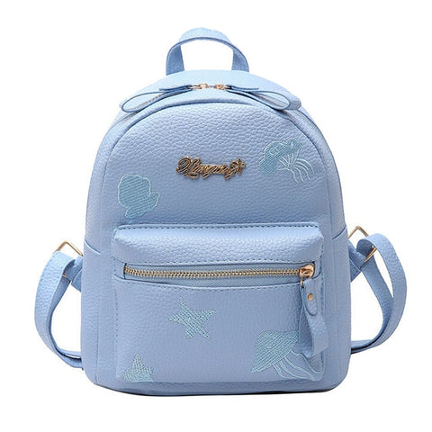 Leather girl double backpack shoulder bag simple fashion embroidery bag