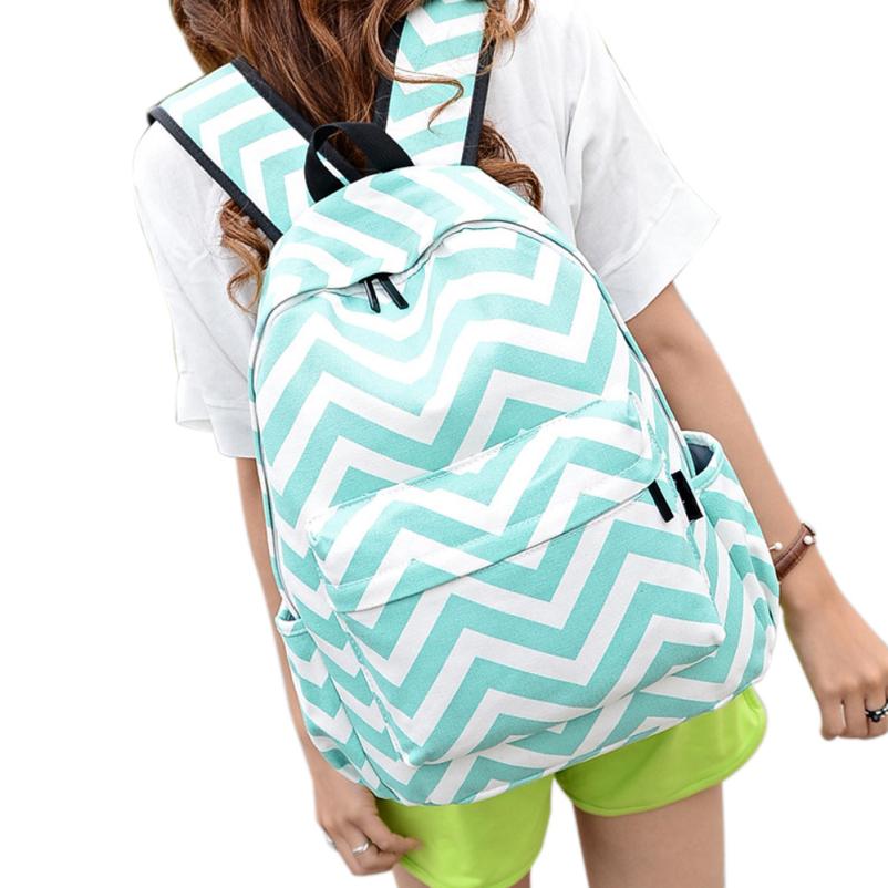 Canvas Stripe Print Backpack Women Casual Large Schoolbag