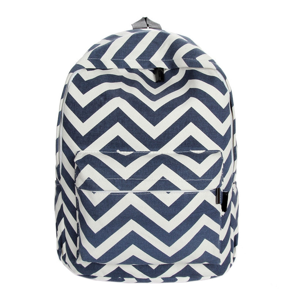 Canvas Stripe Print Backpack Women Casual Large Schoolbag