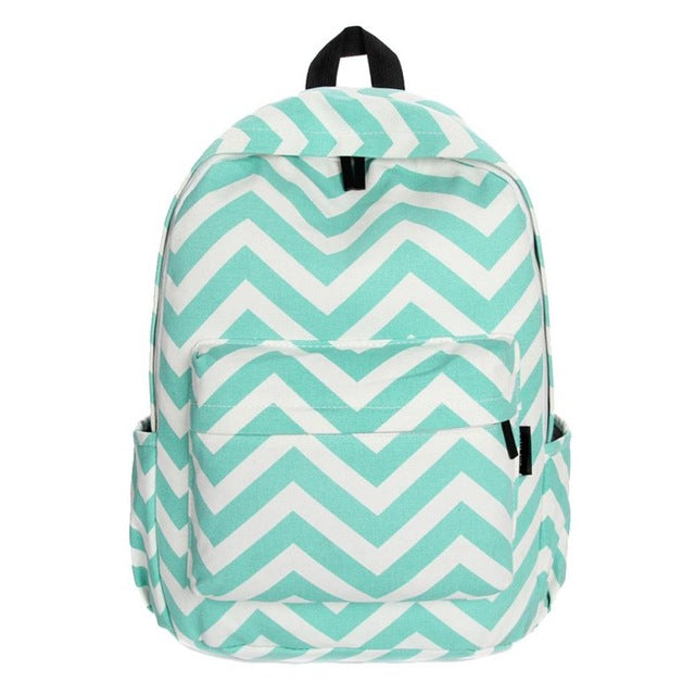 Canvas Stripe Print Backpack Women Casual Large Schoolbag