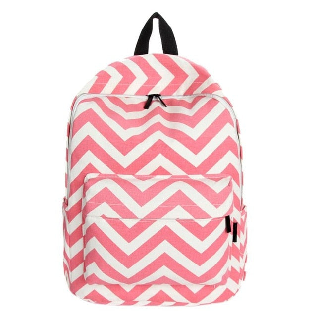 Canvas Stripe Print Backpack Women Casual Large Schoolbag