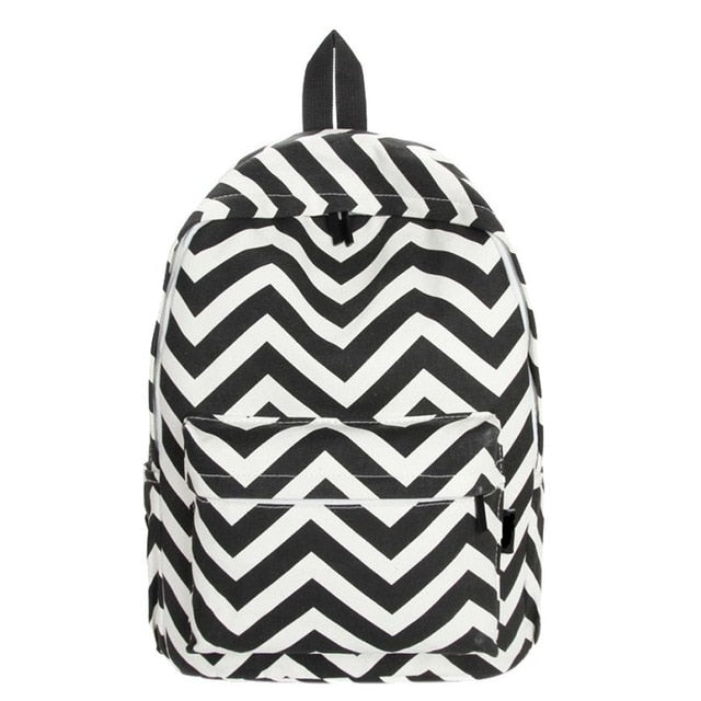 Canvas Stripe Print Backpack Women Casual Large Schoolbag