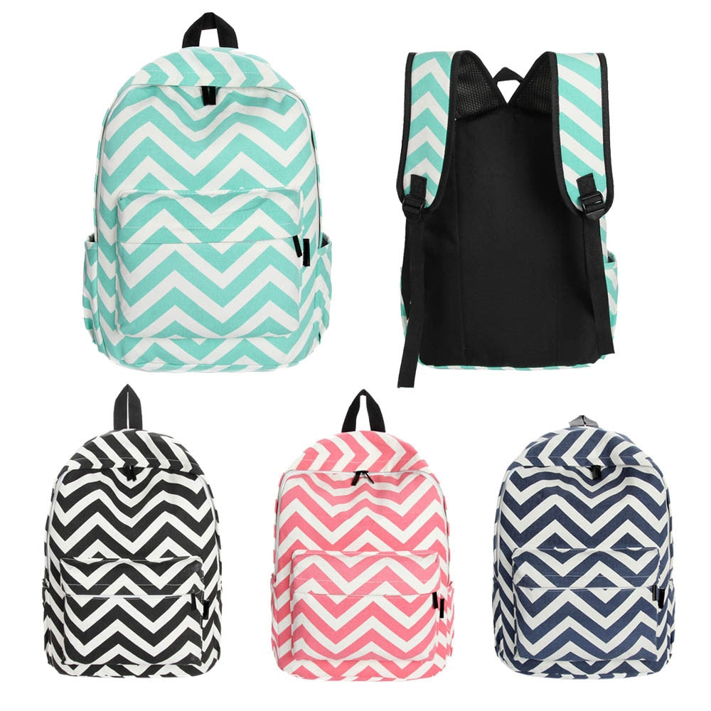 Canvas Stripe Print Backpack Women Casual Large Schoolbag