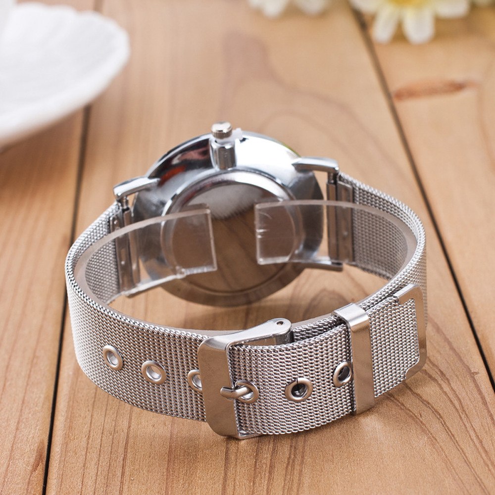 Women Ladies Silver Stainless Steel Mesh Band Wrist Watch